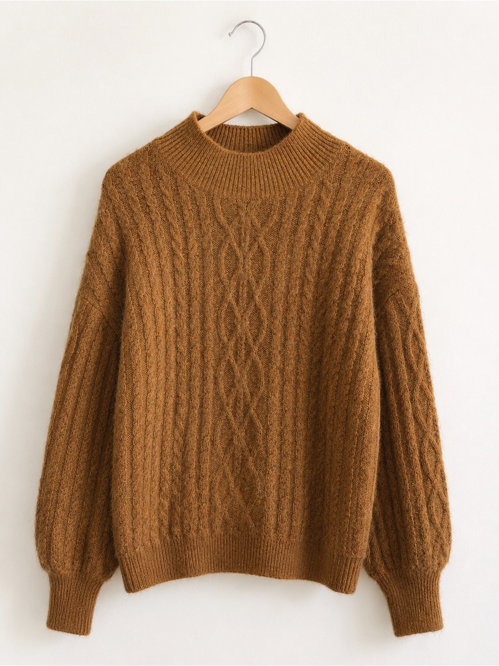 Vince Camuto Brown Cable Knit Mock Neck Sweater Size Medium